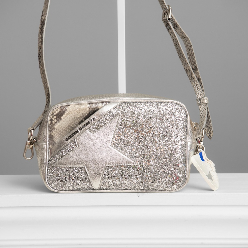 Golden Goose Star Bag Silver Glitter Metallic Leather Crossbody Edgy Luxury Glam